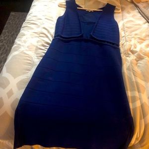 Blue bandage dress worn to go clubbing